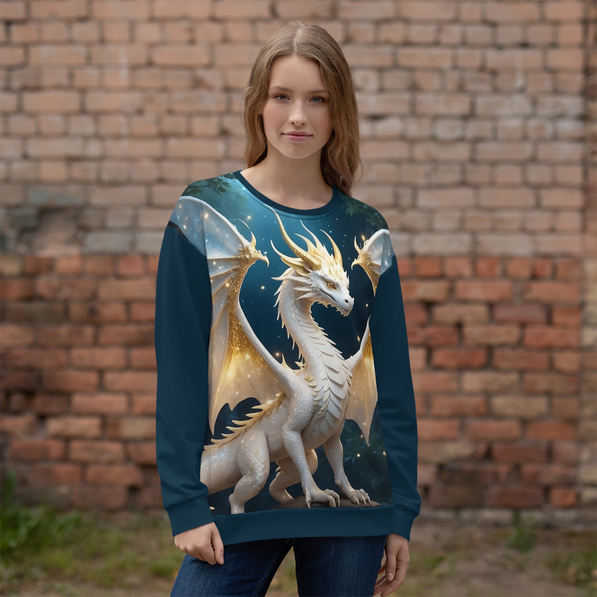 Bela zmajevka razsvetljenja (unisex pulover)